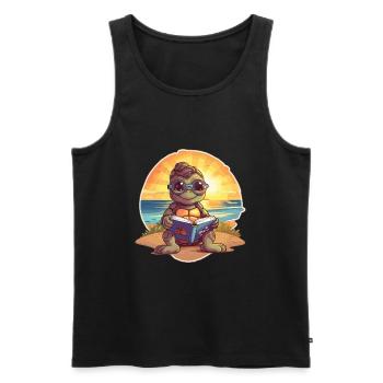 Turtle Cute Funny Cartoon Kawaii Book Beach - Men's Premium Organic Tank Top - black - Front - Michal (187cm)