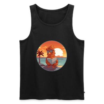 Rooster Cute Funny Cartoon Kawaii Book Beach - Men's Premium Organic Tank Top - black - Front - AI Model Male 178 light (178cm)