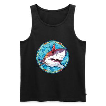 Shark Colorful Watercolor Animal Pet Illustration - Men's Premium Organic Tank Top - black - Front - Michal (187cm)