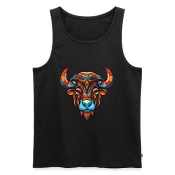 Buffalo Colorful Watercolor Animal Illustration - Men's Premium Organic Tank Top - black - Front - Michal (187cm)
