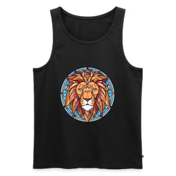 Lion Colorful Watercolor Animal Pet Illustration - Men's Premium Organic Tank Top - black - Front - Michal (187cm)