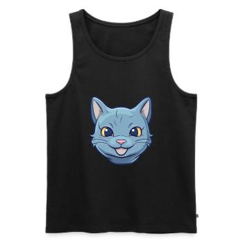 Illustration d’aquarelle de bande dessinée de chat bleu russe - Débardeur bio Premium Homme - noir - Devant - Michal (187cm)