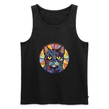 Chartreux Cat Colorful Watercolor Pet Illustration - Men's Premium Organic Tank Top - black - Front - AI Model Male 178 light (178cm)