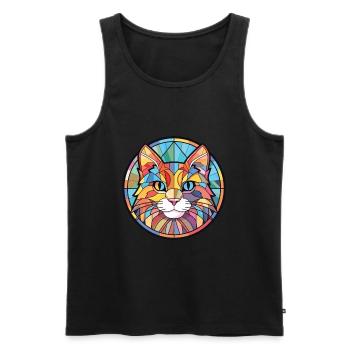 Dessin animé d’aquarelle colorée American Bobtail Cat - Débardeur bio Premium Homme - noir - Devant - Michal (187cm)