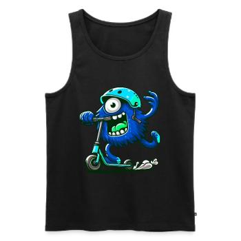 niedliches lustiges blaues Monster auf Escooter - Männer Premium Bio Tank Top - Schwarz - Vorne - AI Model Male 178 light (178cm)