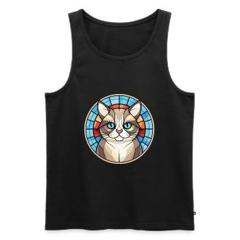 Illustration à l’aquarelle colorée de race de chat de Birmanie - Débardeur bio Premium Homme - noir - Devant - Michal (187cm)