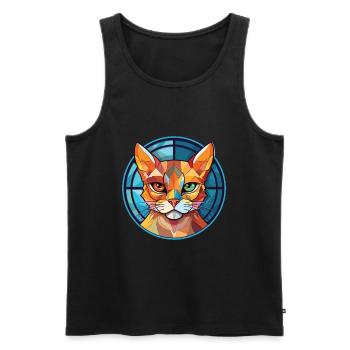 Khao Manee Cat Illustration aquarelle colorée - Débardeur bio Premium Homme - noir - Devant - Michal (187cm)
