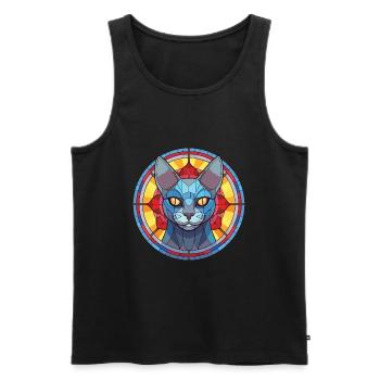 Illustration d’aquarelle colorée de chat bleu russe - Débardeur bio Premium Homme - noir - Devant - Michal (187cm)