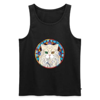 Chat persan à poil long blanc aquarelle colorée - Débardeur bio Premium Homme - noir - Devant - Michal (187cm)