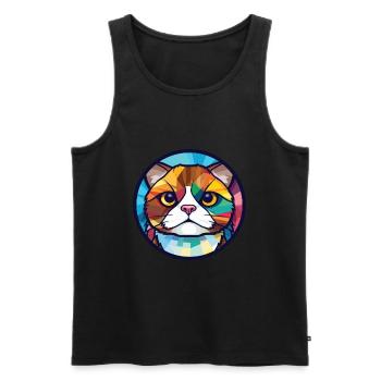 Scottish Fold chat coloré aquarelle Illustration - Débardeur bio Premium Homme - noir - Devant - AI Model Male 178 light (178cm)