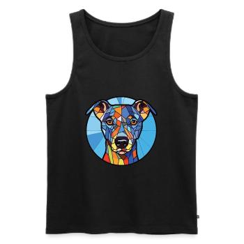 Illustration sur verre aquarelle de race de chien dentelle bleue - Débardeur bio Premium Homme - noir - Devant - Michal (187cm)