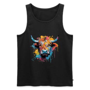 Highland Cow, Aquarell - Männer Premium Bio Tank Top - Schwarz - Vorne - AI Model Male 178 light (178cm)