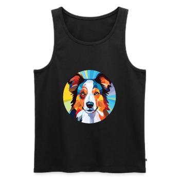 Border Collie chien race aquarelle Illustration - Débardeur bio Premium Homme - noir - Devant - Michal (187cm)