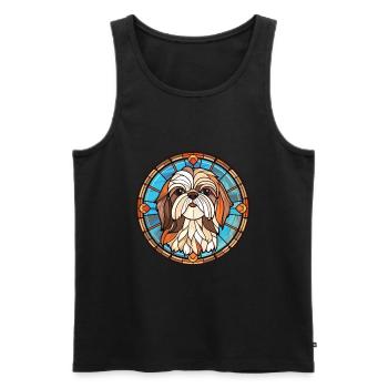 Shih Tzu chien race aquarelle verre Illustration - Débardeur bio Premium Homme - noir - Devant - Michal (187cm)