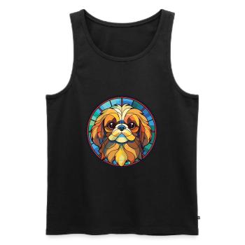 Pekingese Dog Breed Watercolor Glass Illustration - Men's Premium Organic Tank Top - black - Front - Michal (187cm)