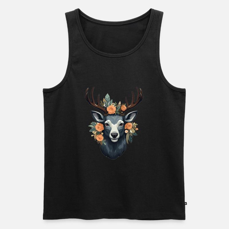 Hirsch Blumen - Männer Premium Bio Tank Top - Schwarz