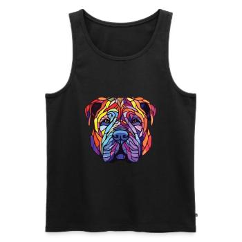 Illustration à l’aquarelle de race de chien chinois Shar Pei - Débardeur bio Premium Homme - noir - Devant - Michal (187cm)