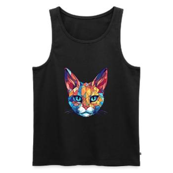 Pixie Bob Cat Colorful Watercolor Pet Illustration - Men's Premium Organic Tank Top - black - Front - AI Model Male 178 light (178cm)