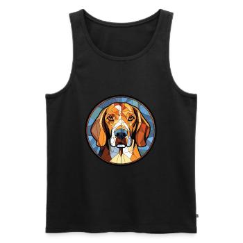 Aquarelle de chien Foxhound de Virginie noir et feu - Débardeur bio Premium Homme - noir - Devant - AI Model Male 178 light (178cm)