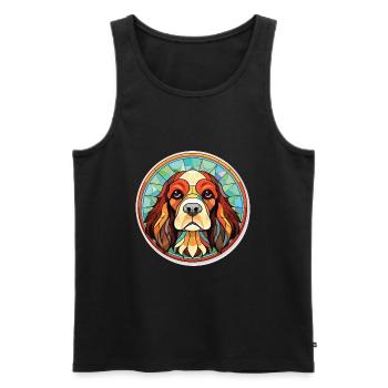 Cavalier Dog Breed Watercolor Glass Illustration - Men's Premium Organic Tank Top - black - Front - AI Model Male 178 light (178cm)
