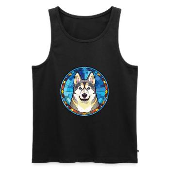 Husky-Hunderasse Bunte Aquarell-Illustration - Männer Premium Bio Tank Top - Schwarz - Vorne - Michal (187cm)