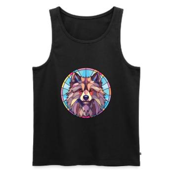 Keeshond Dog Breed Watercolor Glass Illustration - Men's Premium Organic Tank Top - black - Front - Michal (187cm)