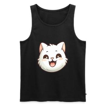 Khao Manee chat dessin animé illustration à l’aquarelle - Débardeur bio Premium Homme - noir - Devant - Michal (187cm)