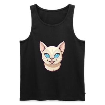 Chat tonkinois Cartoon Illustration à l’aquarelle - Débardeur bio Premium Homme - noir - Devant - Michal (187cm)