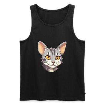 Illustration à l’aquarelle de dessin animé de chat Mau égyptien - Débardeur bio Premium Homme - noir - Devant - Michal (187cm)