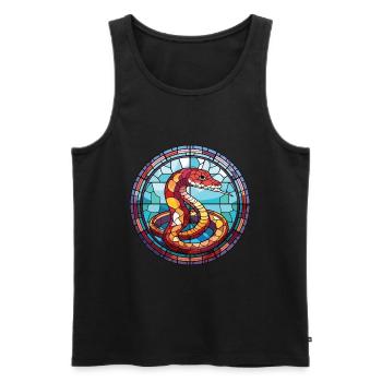 Kobra, farbenfrohe Aquarell-Tierhaustier-Illustration - Männer Premium Bio Tank Top - Schwarz - Vorne - Michal (187cm)