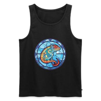 Chameleon Colorful Watercolor Animal Illustration - Men's Premium Organic Tank Top - black - Front - Michal (187cm)