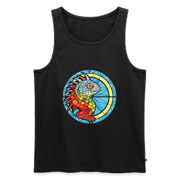 Iguana Colorful Watercolor Animal Pet Illustration - Men's Premium Organic Tank Top - black - Front - AI Model Male 178 light (178cm)