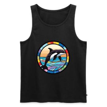 Orca Colorful Watercolor Animal Pet Illustration - Men's Premium Organic Tank Top - black - Front - Michal (187cm)