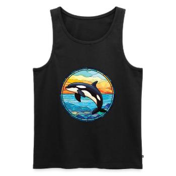 Orca Colorful Watercolor Animal Pet Illustration - Men's Premium Organic Tank Top - black - Front - Michal (187cm)