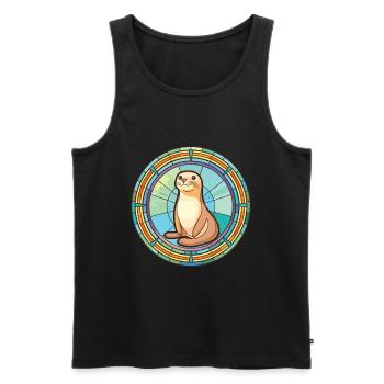 Siegel, Buntes, Aquarell, Tier, Haustier, Illustration - Männer Premium Bio Tank Top - Schwarz - Vorne - Michal (187cm)