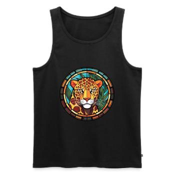 Jaguar Colorful Watercolor Animal Pet Illustration - Men's Premium Organic Tank Top - black - Front - Michal (187cm)