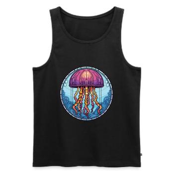 Qualle bunte Aquarell-Tier-Illustration - Männer Premium Bio Tank Top - Schwarz - Vorne - AI Model Male 178 light (178cm)