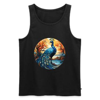Bunte Aquarell-Tierillustration des Pfaus - Männer Premium Bio Tank Top - Schwarz - Vorne - Michal (187cm)