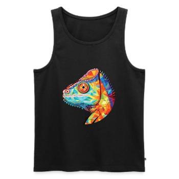 Chameleon Colorful Watercolor Animal Illustration - Men's Premium Organic Tank Top - black - Front - Michal (187cm)