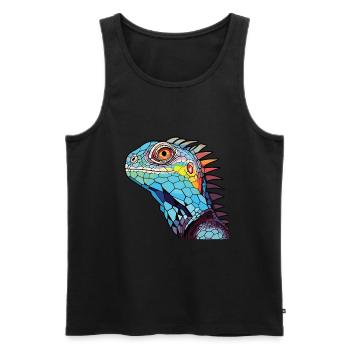 Iguana Colorful Watercolor Animal Pet Illustration - Men's Premium Organic Tank Top - black - Front - AI Model Male 178 light (178cm)