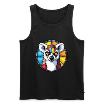 Lemur Colorful Watercolor Animal Pet Illustration - Men's Premium Organic Tank Top - black - Front - Michal (187cm)