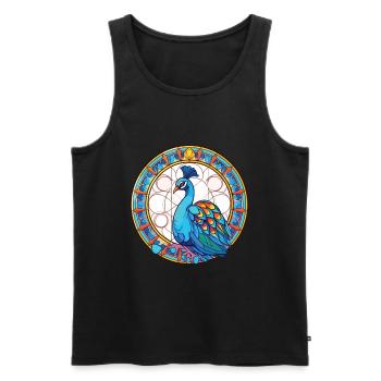 Pfau Buntes Aquarell Tier Illustration - Männer Premium Bio Tank Top - Schwarz - Vorne - AI Model Male 178 light (178cm)