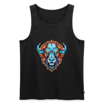 Buffalo Colorful Watercolor Animal Illustration - Men's Premium Organic Tank Top - black - Front - Michal (187cm)