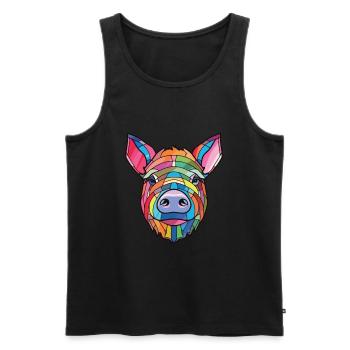 Pig Colorful Watercolor Animal Pet Illustration - Men's Premium Organic Tank Top - black - Front - Michal (187cm)