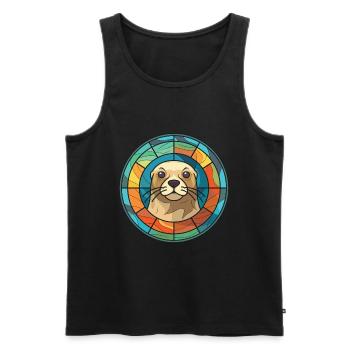 Siegel buntes Aquarell Tier Haustier Illustration - Männer Premium Bio Tank Top - Schwarz - Vorne - Michal (187cm)