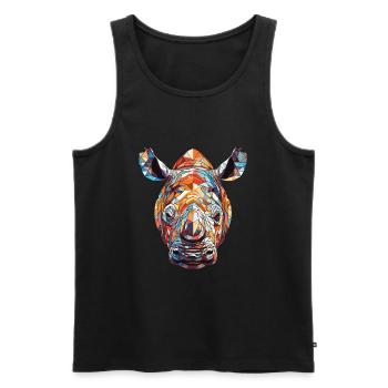 Rhinocéros coloré aquarelle Animal Illustration - Débardeur bio Premium Homme - noir - Devant - Michal (187cm)