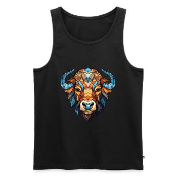 Buffalo Colorful Watercolor Animal Illustration - Men's Premium Organic Tank Top - black - Front - Michal (187cm)