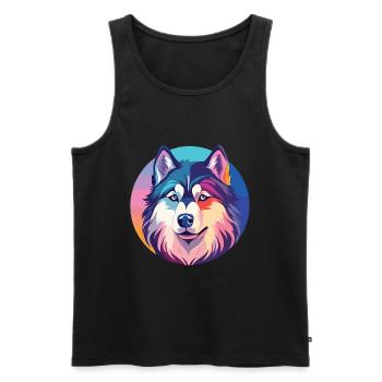 Husky Colorful Watercolor Animal Pet Illustration - Men's Premium Organic Tank Top - black - Front - Michal (187cm)