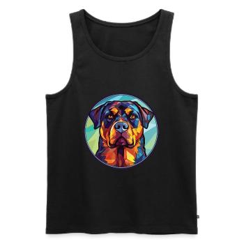 Rottweiler Chien Aquarelle Colorée Animal Cartoon - Débardeur bio Premium Homme - noir - Devant - Michal (187cm)