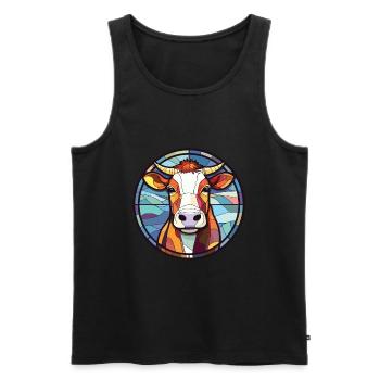 Vache Coloré Aquarelle Animal Animal Illustration - Débardeur bio Premium Homme - noir - Devant - AI Model Male 178 light (178cm)